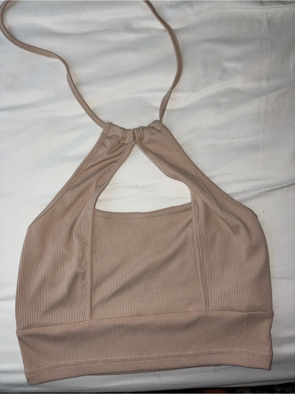 Tan ribbed halter crop top never worn